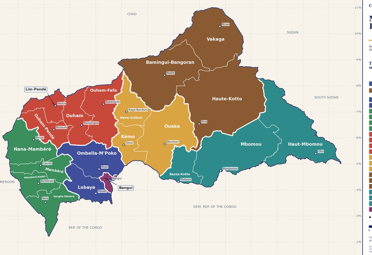 CAR Prefectures Wall Map